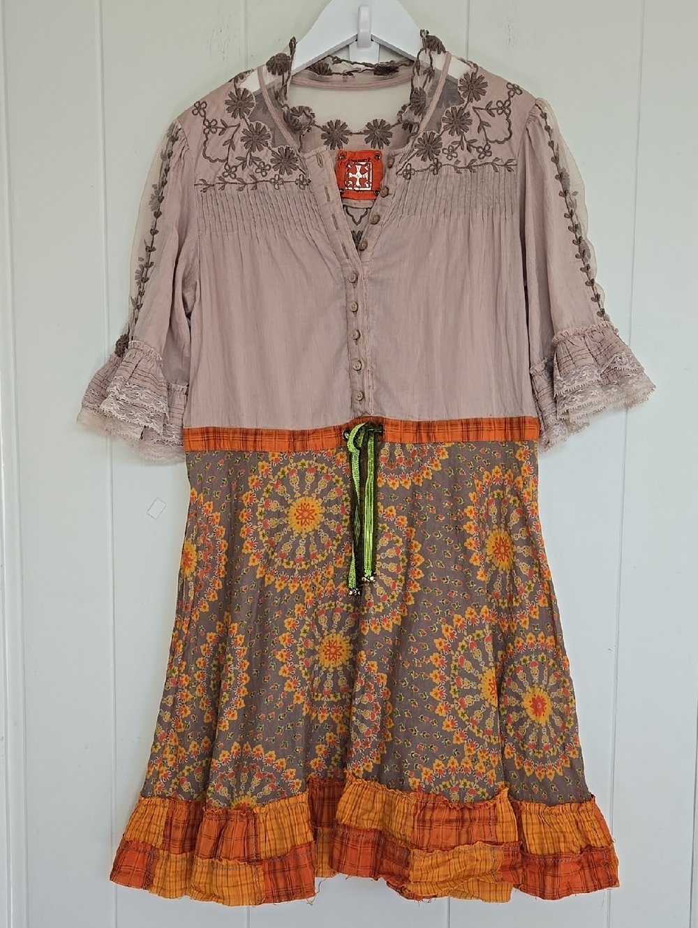Free People Vintage Boho Embroidered Mixed-Print Mini Dress Size 0/XS